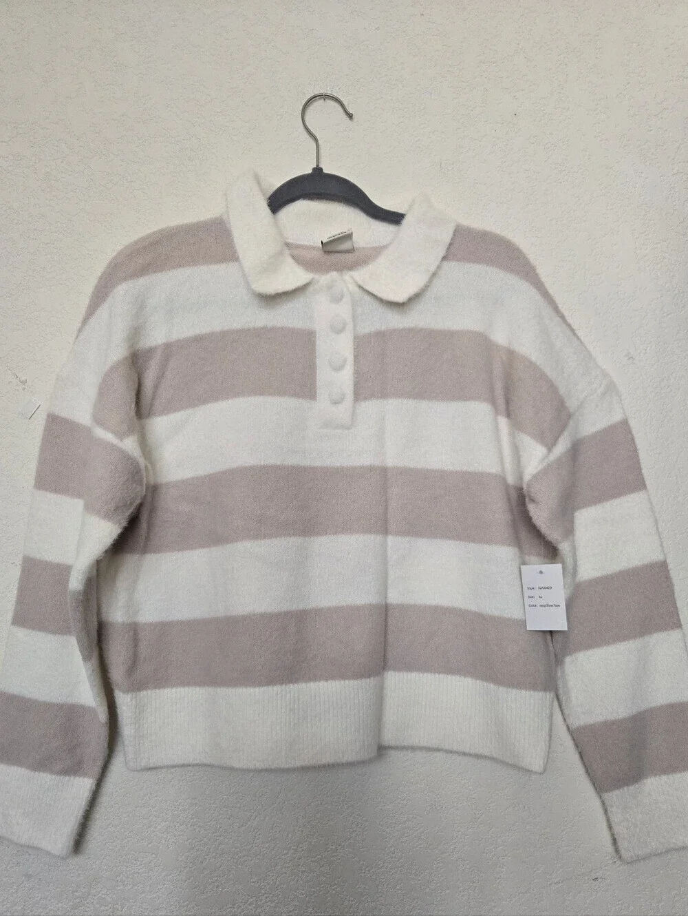 NWT Nikka, Cozy Striped Knit Sweater - Cream & Light Taupe.Size XL